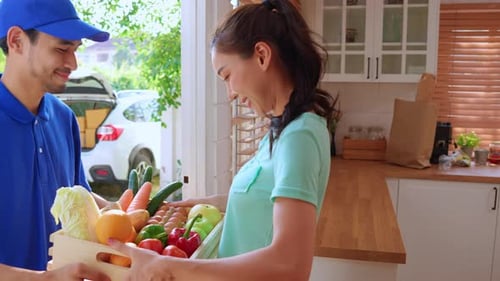Grocery Delivery Man Bringing Fresh Food to Home