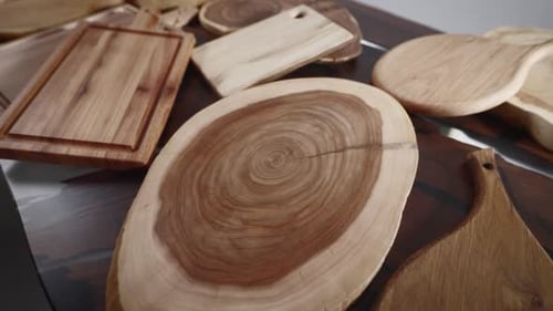 Lots of Wooden Cutting Boards Produced in a Craft Workshop