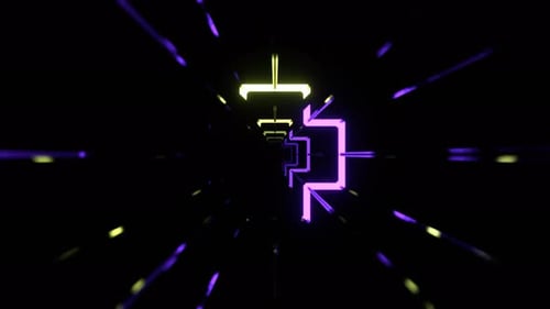 Purple And Light Green Neon Segmented Lighting Neon Corridor Background Vj Loop In 4K