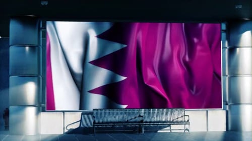Die schwenkende Nationalflagge von Bahrain wird auf einem digitalen Bildschirm am Flughafen angezeigt
