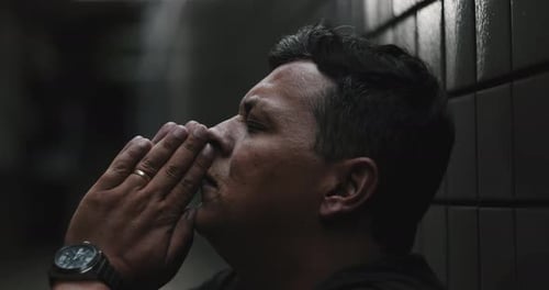 Dark Haired Man Looking Upward