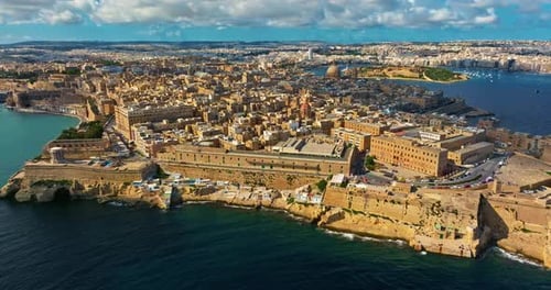Aerial View of an Incredible View of the Old Town Center of Valletta