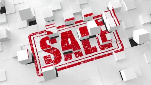 Red SALE Stamp on Animated 3D Cubes Background