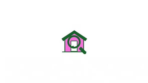 Flat Design House Icon Animation with Magnifying Glass Scan