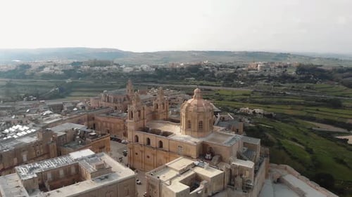 Aerial 4k drone footage revealing an old fortified city in the Northern Region of Malta called Mdina