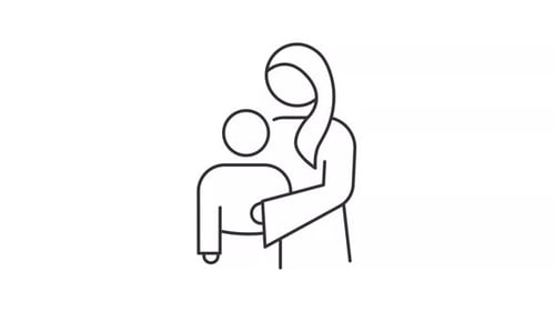 Ícone de linha de mãe animada abraçando filho adolescente