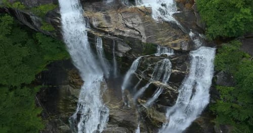 Amazing Summer Landscape with Forest River Waters Falling Down in Big Waterfall with Clear Water