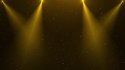 Golden Stage Spotlights with Shimmering Particles Background