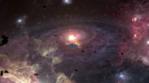 UFO in Galaxy with asteroids