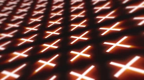 Padrão laranja abstrato de cruzes geométricas brilhantes com fundo futurista em loop