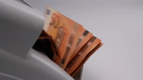 Euro Bills Counted By Money Counting Machine