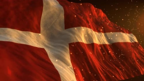 Danish Flag Waving Animation with Glowing Particles