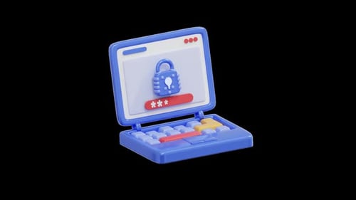3D Laptop Login with Secure Password Entry Animation