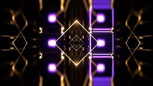 Purple And Light Yellow Techno Cyber Tunnel With Neon Elements Background Vj Loop In 4K