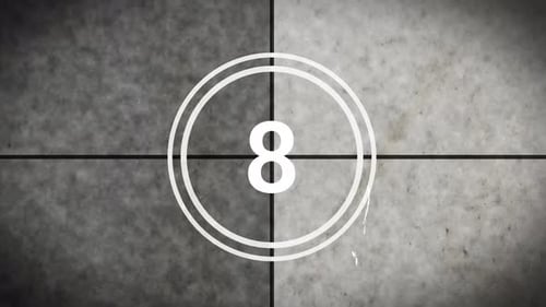 Retro Film Leader Countdown with Grungy Texture and Crosshair Overlay