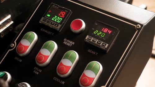 Slight turn around the coffee grinder control panel with the roast degree available