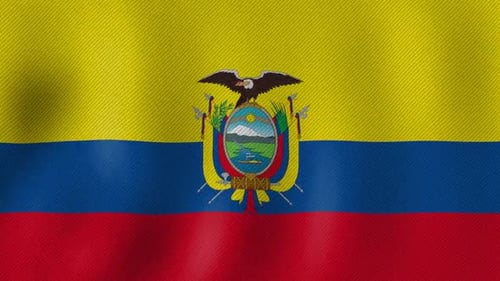 Animated Ecuador Flag Waving with Realistic Fabric Texture