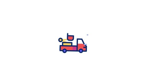 Animated Flat Design Truck with Crane Icon
