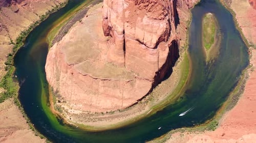 Aerial drone footage of the Horseshoe Bend in Page, Arizona, CA.