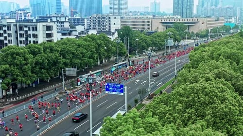 Urban Marathon runners on the street. Marathon running race