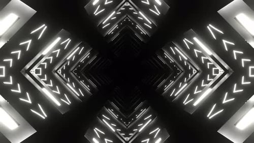 White Neon Pulsing Square Tunnel Background Vj Loop In 4K