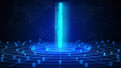 Digital Target Icon with Global Network and Glowing Grid