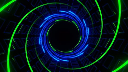 Green And Blue Neon Spiral In Hexagonal Tunnel Background Vj Loop In 4K