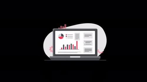 Flat Design Business Analytics Laptop Display Animation