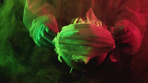 Masked Globe with Hazmat Suit and Smoky Background