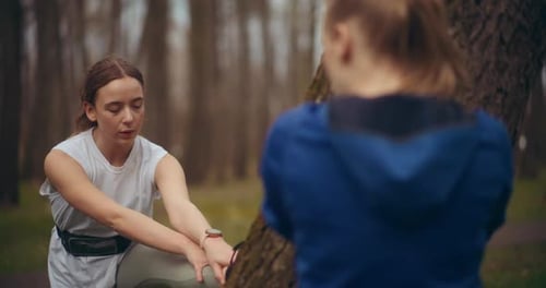 Two Woman Workout Exercising In Park Jogging Fitness