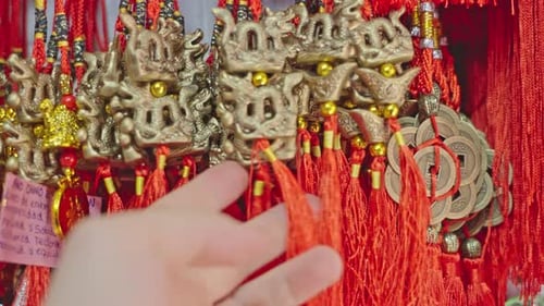 Golden Dragon Charms with Red Tassels and Lucky Coins