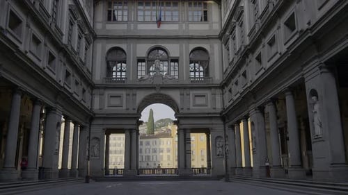Courtyard of Uffizi Gallery, an art museum located adjacent to the Piazza della Signoria in the Hist