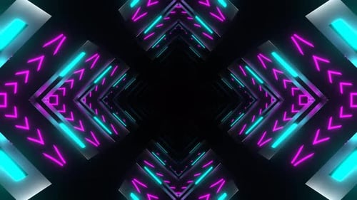 Cyan And Pink Neon Pulsing Square Tunnel Background Vj Loop In 4K