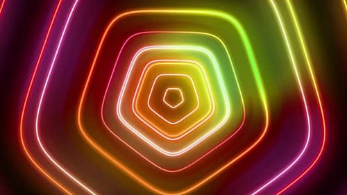 Vibrant Neon Pentagonal Tunnel Loop Motion Background