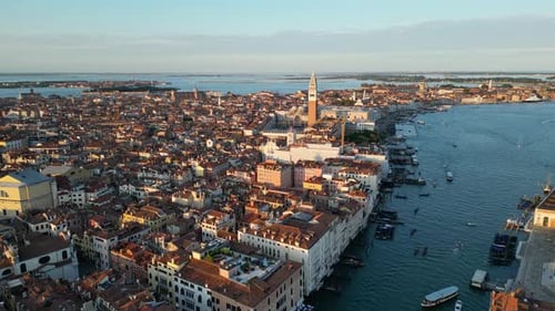 Venice City Aerial View of St Mark's Square Basilica and Doge's Palace Italy