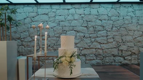 Elegant White Wedding Cake Display with Candles