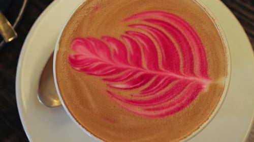 Close Up of Cup of Coffee with Latte Art Latte Art Service Cafe Creatively Coffee Drinks and