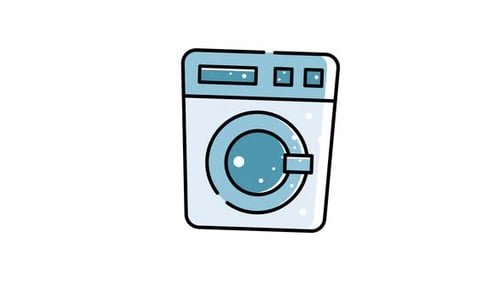 Looped Washing Machine Icon Animation in Hand-Drawn Flat Design