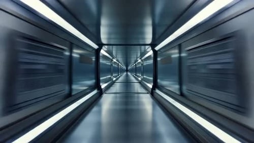 Futuristic Sci Fi Corridor Moving Through Tunnel