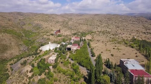 Aerial Shot of Mount Aragats Radio Optical Telescope's Herouni Mirror with Surrounding Facilities on