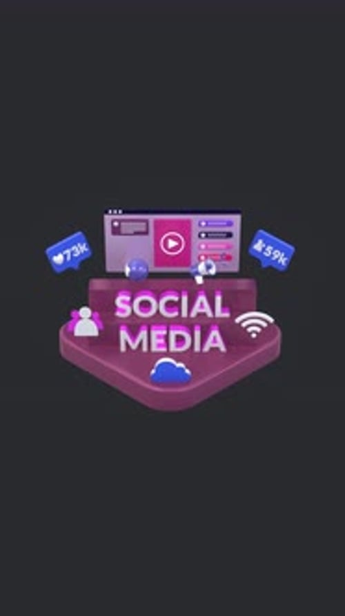 Vertical Video Format Animation of Podium with Floating Social Media Icons for Marketing.