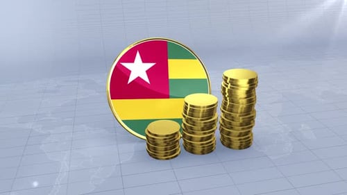 Togo Flag With Plain Gold Coins Tower
