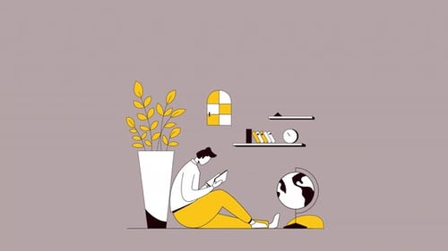 Flat Design Animation: Person Reading for Education and Learning