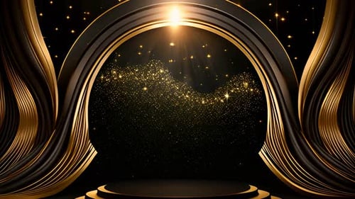 Golden Stage Arch with Sparkling Dust for Awards and Events