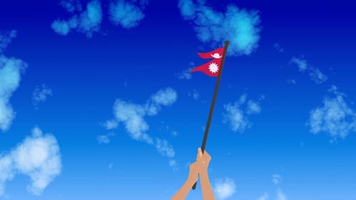 Animação da Bandeira Nacional do Nepal balançando à mão no céu