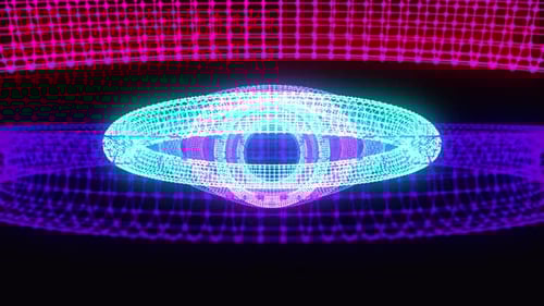 Abstract Neon Wireframe Rings Tunnel Loop Background