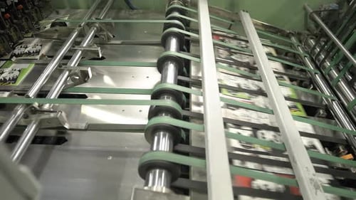 Conveyor Moves Paper Products with Print Along Production Line
