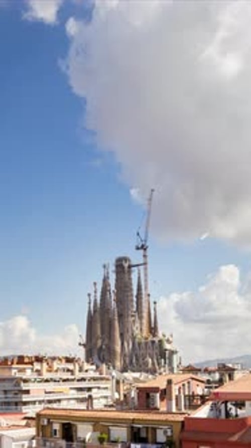 Sagrada Familia Cathedral in Barcelona From a Unique High Vantage Point in Vertical