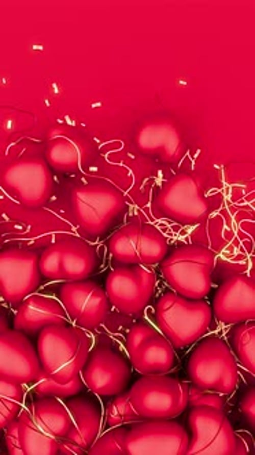 Romantic Red Hearts and Golden Confetti Vertical Animation