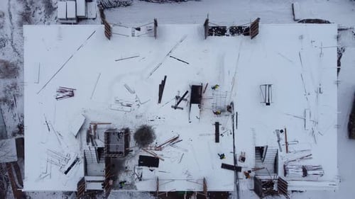 Aerial View of Urban Construction Site in Winter